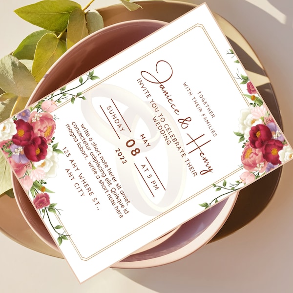 Invitation Download, Greenery Invitation, Floral Invitation, Flowers Wedding Template, Printable Flowers, Printable wedding, do it yourself