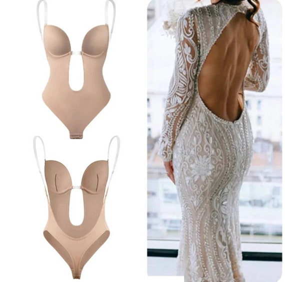 Bodysuit Shapewear V-neck Body Shaper Backless U Plunge Thong