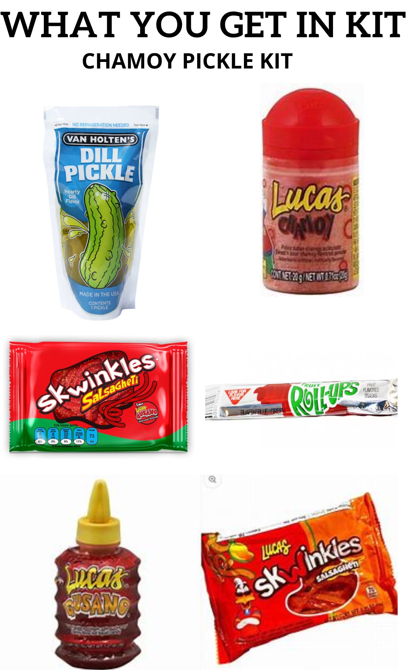 Chamoy Pickle Candy Kit, Pickle Kit W/ Candy With Fruit Rollup, Make