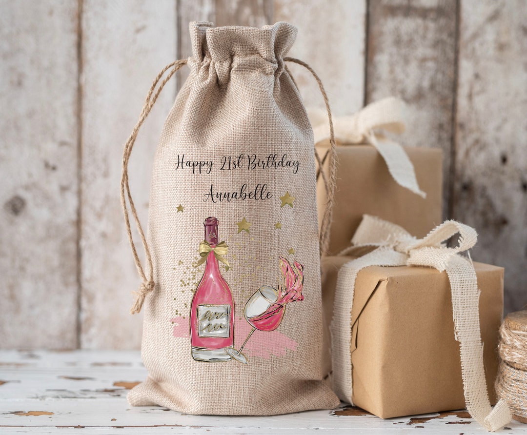 Personalised Birthday Wine Bag Burlap Drawstring Bottle Bag Etsy UK