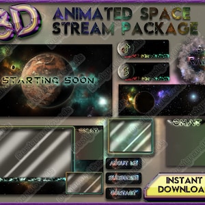 Animated Space Stream Bundle, Space Screens, Twitch Stream Package, Stream Overlay, Galaxy, 3D Planet, Animated Screens, Panels, Alerts,