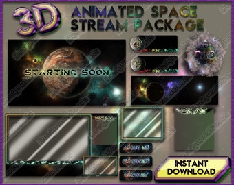 Animated Space Stream Bundle, Space Screens, Twitch Stream Package, Stream Overlay, Galaxy, 3D Planet, Animated Screens, Panels, Alerts,