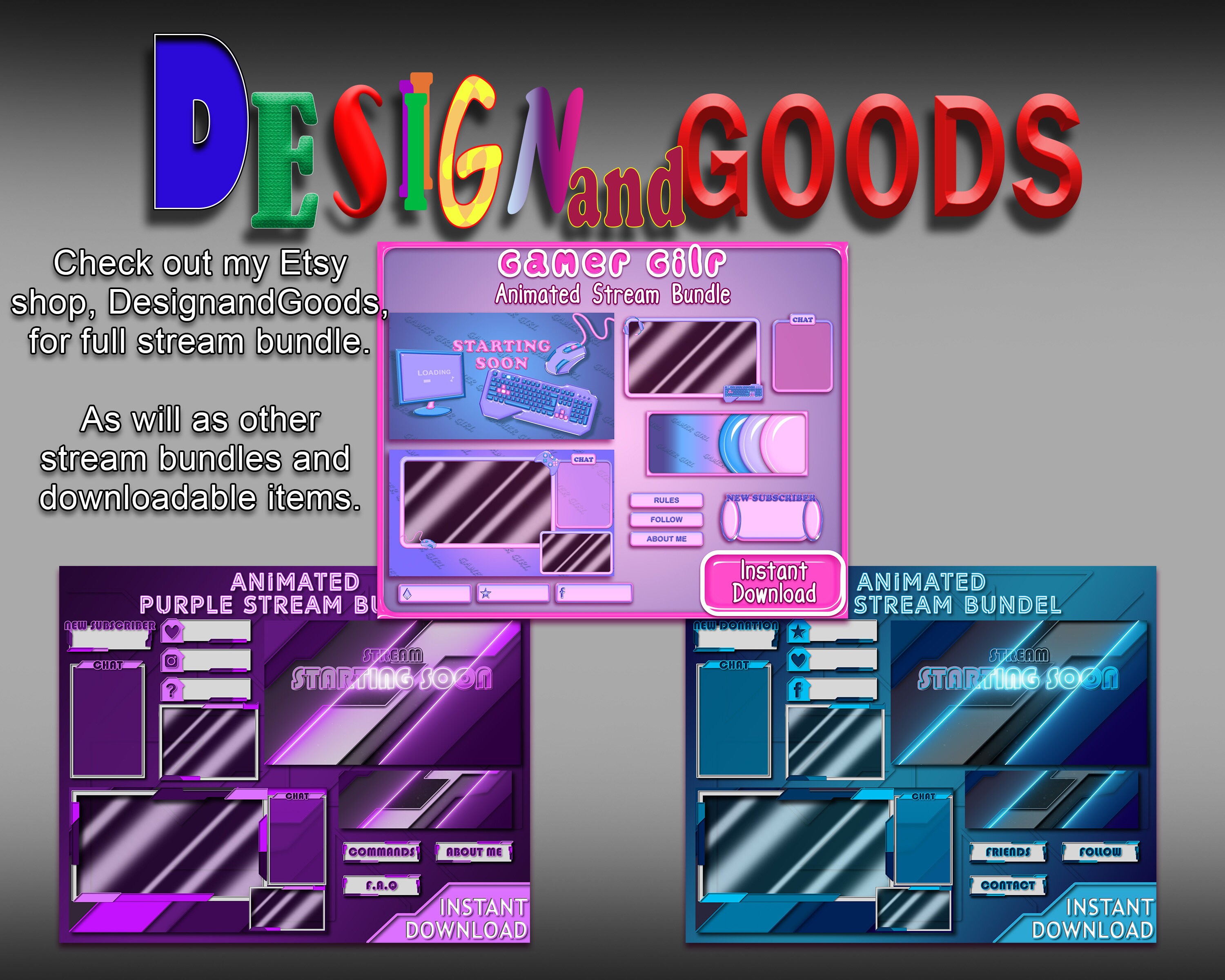 Cool Blue Twitch Panels Pack, Neon Lights, Animated Label Bars ...