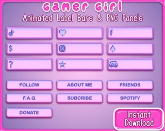 Twitch Gamer Girl Panels Pack, Twitch Labels, Pink, Twitch overlay,