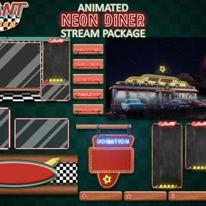 Full Animated Neon Twitch Package, Twitch Package, Stream Package, Neon Package, Red Neon Alerts, Retro Diner Overlays, Twitch Alerts