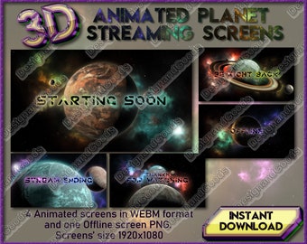 Outer Space Twitch Screen Bundle, Space Screens, 3D Planet, Star Nebular, Starting Soon, Stream Ending, Offline, BYB, Thanks for Watching