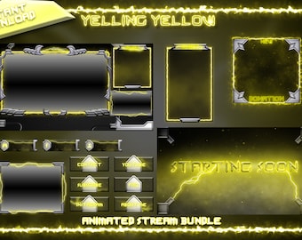 Full Animated Twitch Bundle, Yellow Overlay, Twitch Stream, Twitch Panels, Yellow Electric Noen, Animated Screens, Stream Package