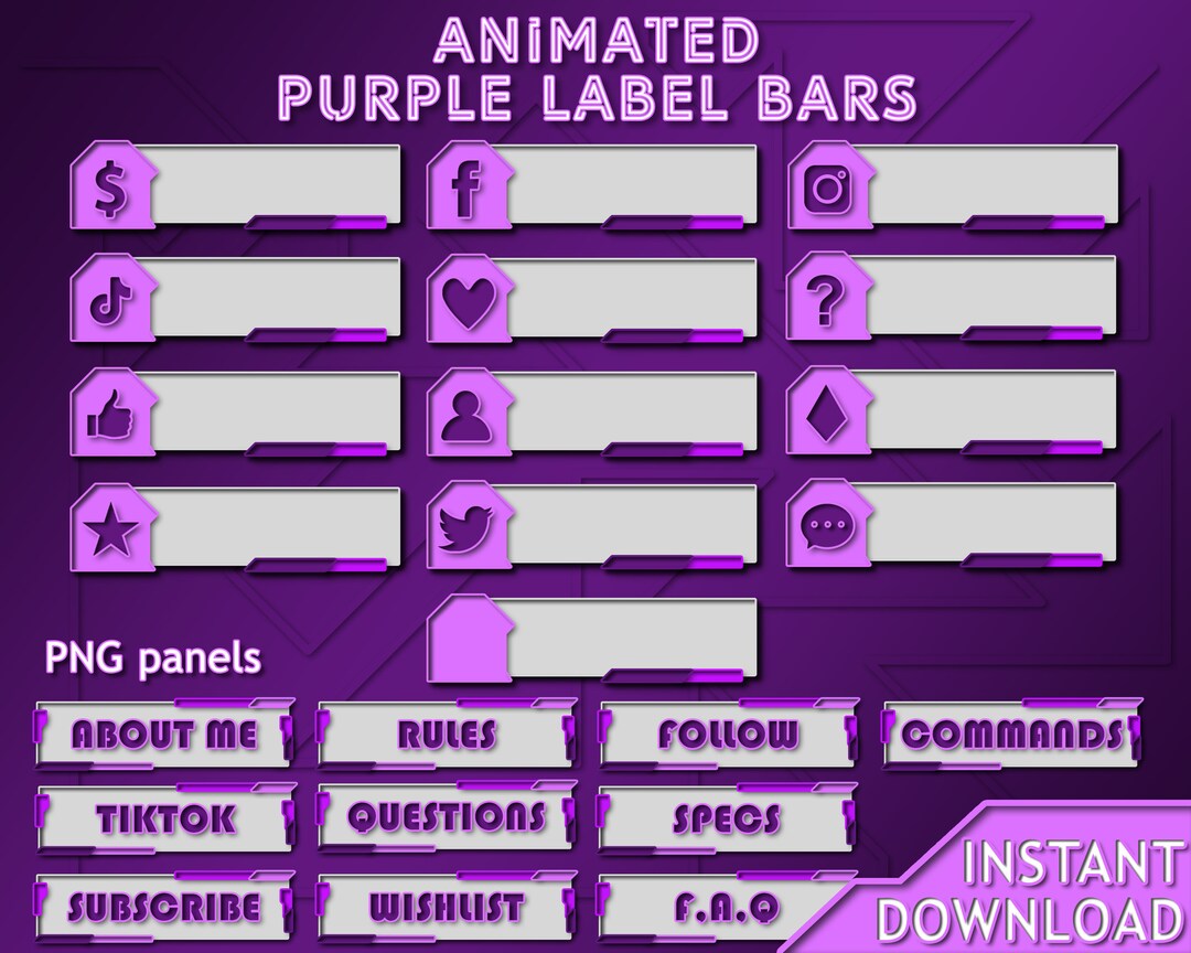 Light Purple Twitch Panels Pack, Neon Lights, Animated Label Bars ...
