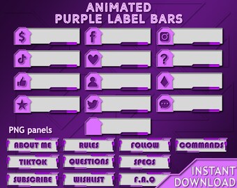 Light Purple Twitch Panels Pack, Neon lights, Animated Label Bars, Purple Neon, Streaming Package