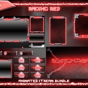 Full Animated Red Twitch Bundle, Animated Twitch Stream Package, Twitch Panels, Red Electric Noen, Animated Screens, Stream Package