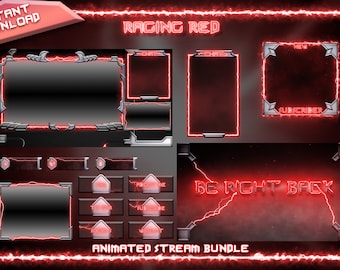 Full Animated Red Twitch Bundle, Animated Twitch Stream Package, Twitch Panels, Red Electric Noen, Animated Screens, Stream Package