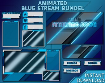 Animated Streaming Bundle, Animated Twitch Stream Package, Twitch Panels, Blue Noen, Animated Screens, Stream Package, Twitch Bundle
