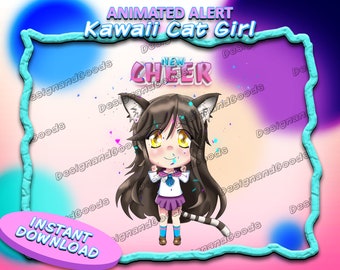 Animated Kawaii Girl Twitch Alert, Anime Twitch Alert, Kawaii Cat Girl, Cute, Anime Twitch Alert, Chubby Cat Alert