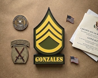 Personalized US Army Enlisted Rank Plaque | Army Corps Gift | Custom Name Plate | Desk & Wall Display | Military Retirement Promotion Gift