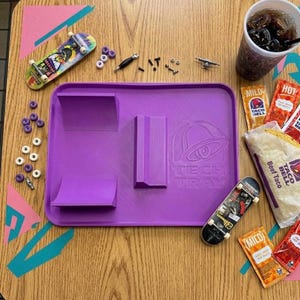 Tech Tray Fingerboard Park | Full Size Taco Bell Inspired Skate Tray | 3D Printed Ramp & Grind Rail | Custom Color | Tech Deck Compatible