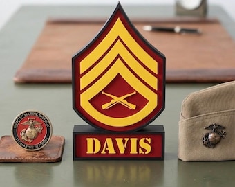 Personalized USMC Enlisted Rank Plaque | Marine Corps Gift | Custom Name Plate | Desk & Wall Display | Military Retirement Promotion Gift