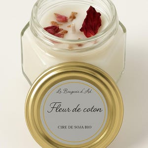 Cotton flower candle – 100g candle in recycled jar – Soy & coconut wax – Hemp wick – Dried flowers – 16h burn time