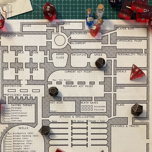 Map Style Character Sheet Pdf Download 5e Dungeons And Etsy