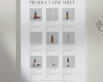 Hoja de línea de productos, plantilla de catálogo mayorista, lista de precios editable