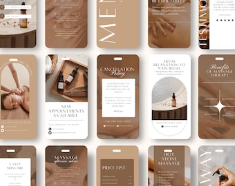 Massage Instagram Templates: Minimalist Spa Social Media (Canva Editable)