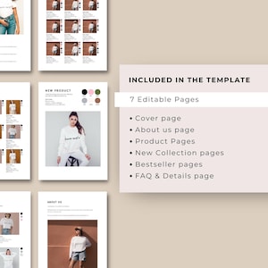 Puede incluir: Una maqueta de una plantilla de tienda Etsy con 7 p&aacute;ginas editables, que incluyen una p&aacute;gina de portada, una p&aacute;gina sobre nosotros, p&aacute;ginas de productos, p&aacute;ginas de nuevas colecciones, p&aacute;ginas de bestsellers y una p&aacute;gina de preguntas frecuentes y detalles.