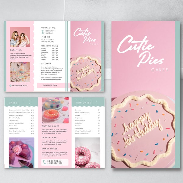 Cake Trifold Brochure - Cafe, Bakery, Restaurant, Party, Price List