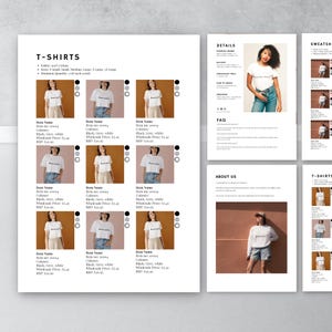 Puede incluir: Una p&aacute;gina de cat&aacute;logo de productos para camisetas con una variedad de estilos y colores. La p&aacute;gina incluye im&aacute;genes de las camisetas, descripciones e informaci&oacute;n de precios. Las camisetas son todas blancas con una impresi&oacute;n gr&aacute;fica negra que dice "Home of" en una fuente manuscrita.