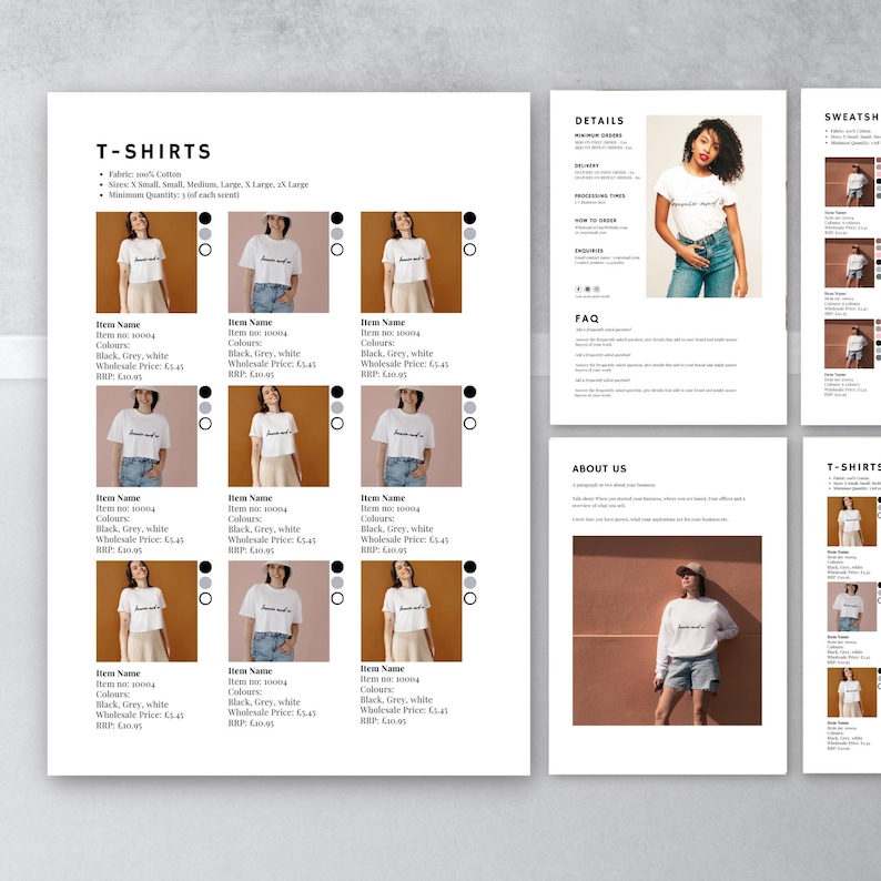 Puede incluir: Una p&aacute;gina de cat&aacute;logo de productos para camisetas con una variedad de estilos y colores. La p&aacute;gina incluye im&aacute;genes de las camisetas, descripciones e informaci&oacute;n de precios. Las camisetas son todas blancas con una impresi&oacute;n gr&aacute;fica negra que dice "Home of" en una fuente manuscrita.