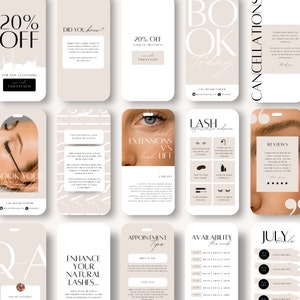 Lash Tech Instagram Vorlagen: Minimalistische Social Media (Canva Editierbar)