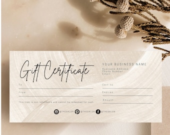 Gift Certificate Template, Printable Gift Voucher, Editable DIY Gift Card, Spa Salon Gift Certificate