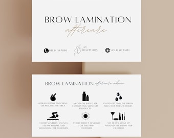 Brow Lamination Aftercare Card Template, Editable Brow Template,