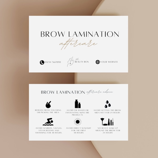 Brow Lamination Aftercare Card Template, Editable Brow Template,