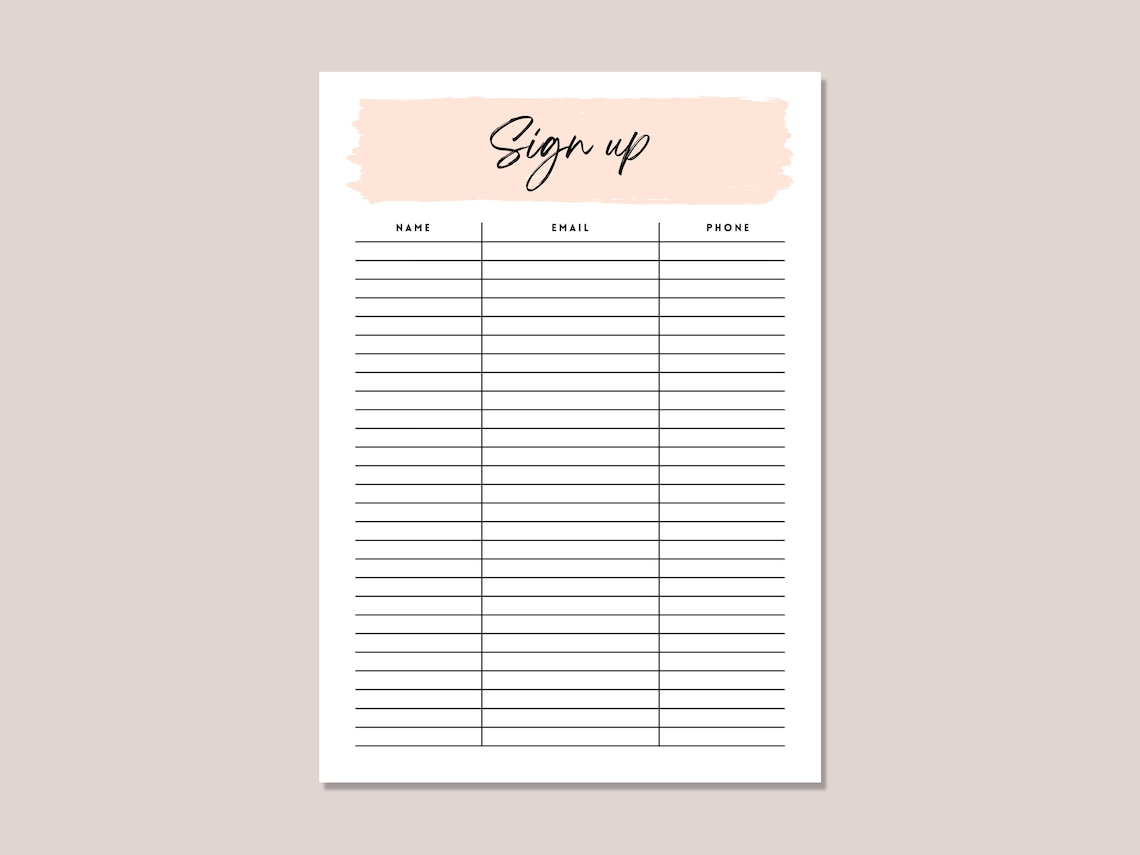 Sign up Sheet Template Craft Fair Sign up Sheet Event Sign Etsy Sign up Sheet Template Craft Fair Sign up Sheet Event Sign Etsy