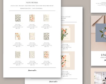 Plantilla editable de hoja de línea de venta al por mayor: Catálogo de tarjetas de felicitación (Plantilla A4 de Canva)