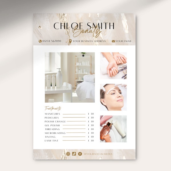 Beauty Flyer - Esthetician, Beauticians, Spa, Lash, Beauty, Salon Flyer, Price List