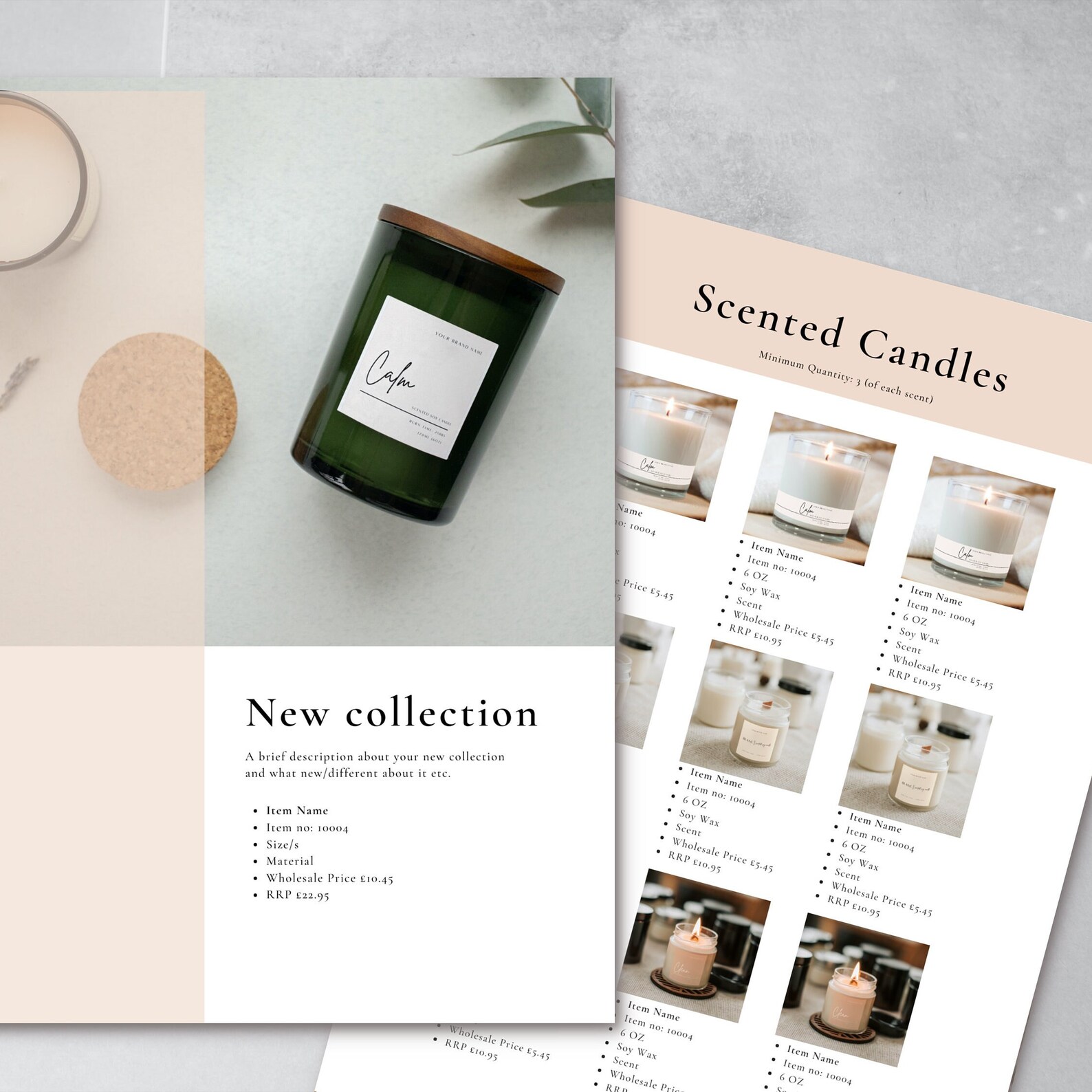 Candle Wholesale Line Sheet, Candle Catalogue Template, Candle Seller