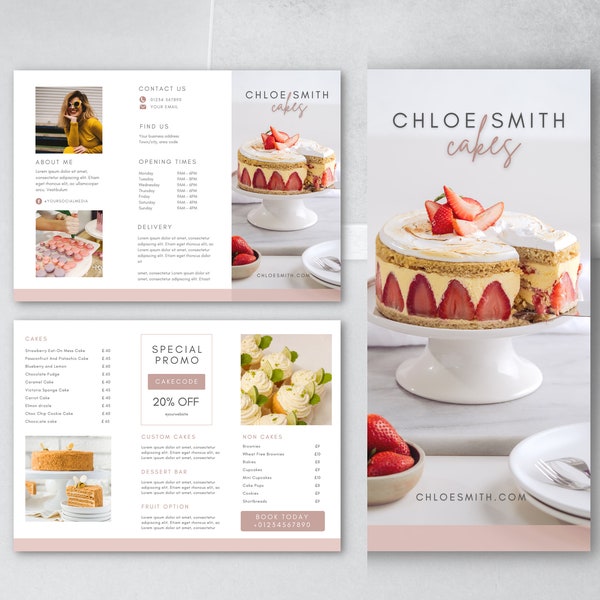 Cake Trifold Brochure - Cafe, Bakery, Restaurant, Party, Price List