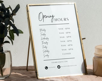 Opening Hours Sign Template