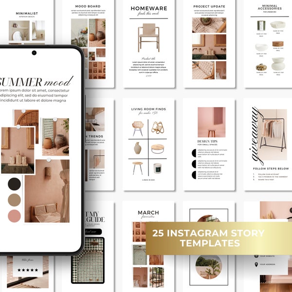 Interior Design Instagram Stories Vorlagen, Canva Interior Design Vorlage, Instagram Reel Covers, Mood Boards Vorlagen, Social Media