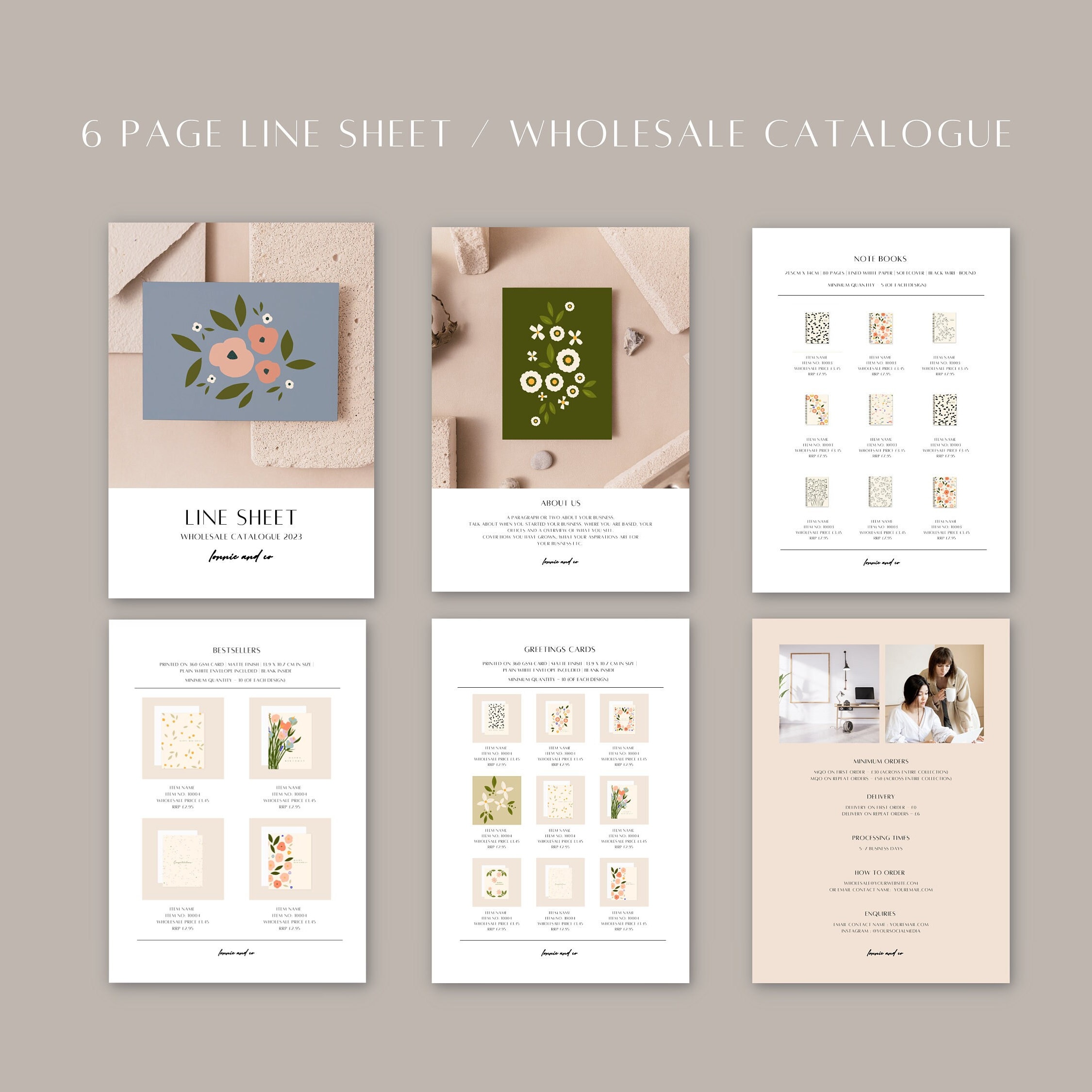 Examples Of Line Cards Editable Wholesale Line Sheet Template: Greeting Card Catalogue (A4 ...