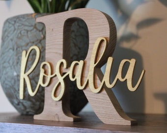 Big wooden personalized letter with name written for kids birthday / baby birth gift kids room babyroom decoration colored