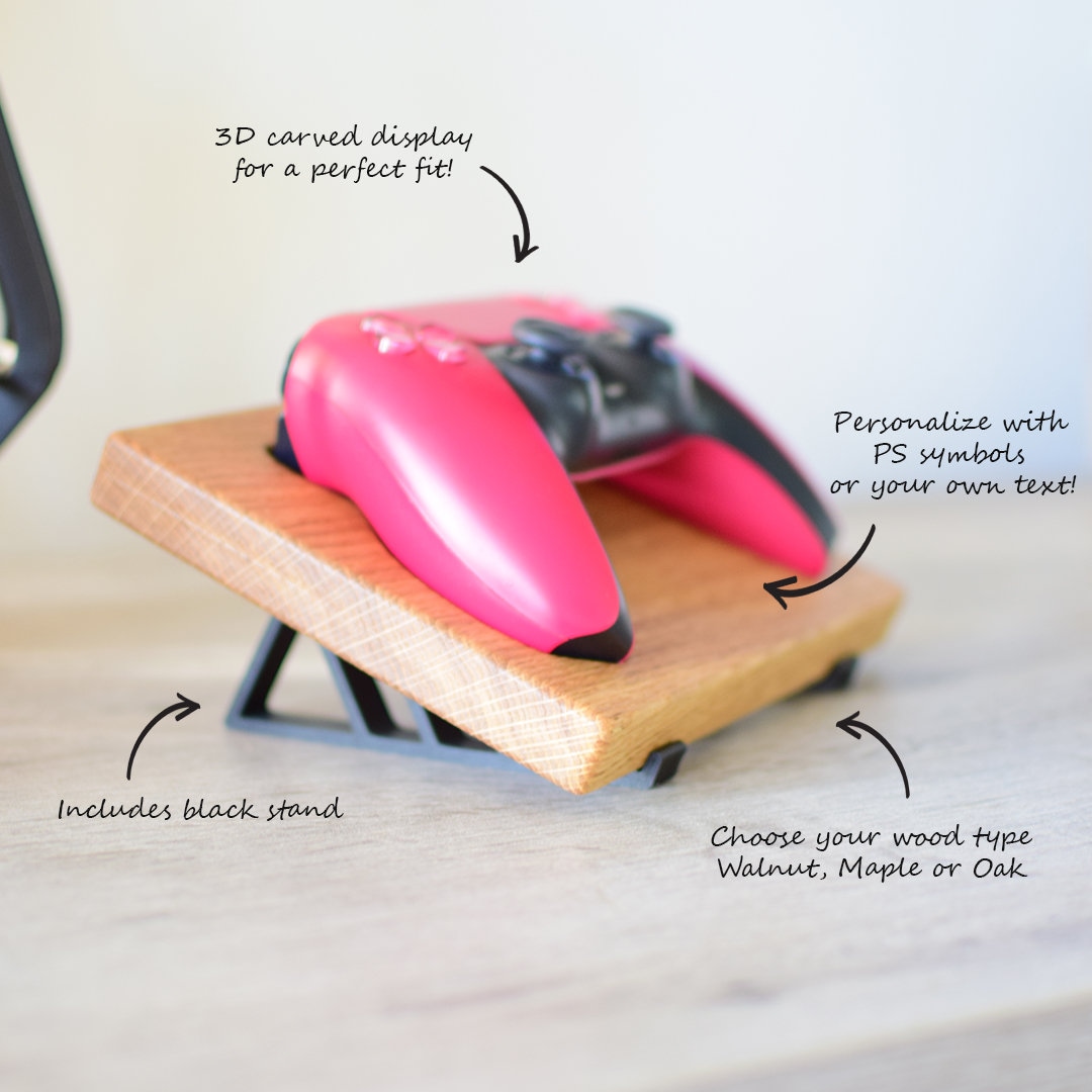 PS5 Dualsense Wooden Controller Carved Display Stand Holder Oak Walnut