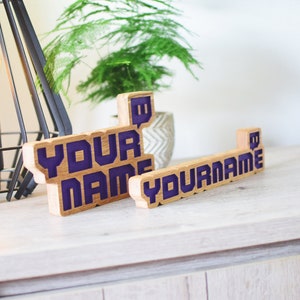Custom Twitch Name Sign - Personalized Gamer Tag Plaque - Handmade Twitch Logo Decor Streamer gift present