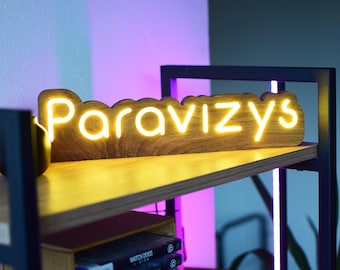 Luce gamertag in legno - Insegna al neon con nome, logo LED RGB del giocatore per l'arredamento della sala giochi, luce da gioco personalizzabile