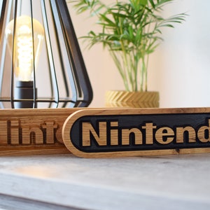 Logotipo da Nintendo de madeira 3D suporte sinal configuração de jogos mercadoria decoração geek nerd gamers presente / presente mesa configuração interruptor gamer merch