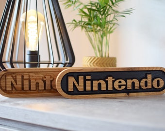 wooden Nintendo logo 3D stand sign gaming setup merchandise decoration geek nerd gamers gift / present desk setup switch gamer merch