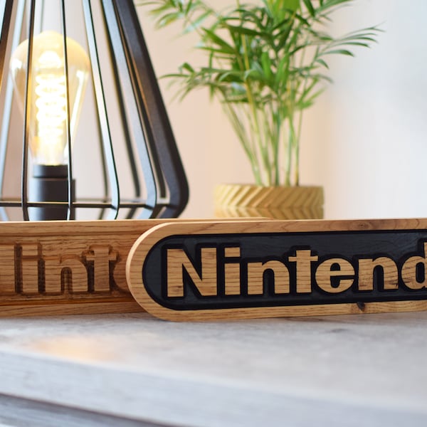 wooden Nintendo logo 3D stand sign gaming setup merchandise decoration geek nerd gamers gift / present desk setup switch gamer merch