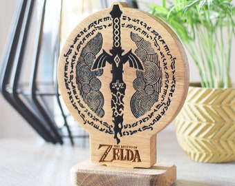 legend of zelda shield master sword Hyrule Crest TriForce wooden sign Nintendo gaming merchandise decoration game setup desk stand