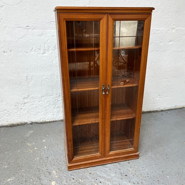 Vintage Legate Teak Shelving Cabinet Book Case with 3 Shelves and Glass Doors