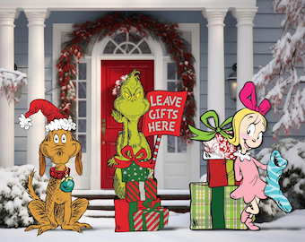 Grinch with sign christmas cutouts | whoville | dr seuss decorations | yard signs |